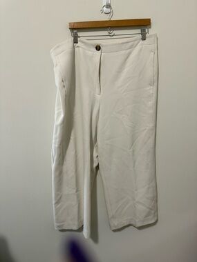 Ann Taylor Cream Cropped Wide-Leg Trousers